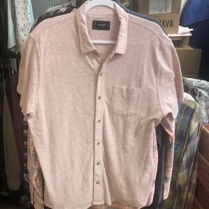 Lucky Brand Mauve Casual Short Sleeve Button Down Linen Blend Shirt